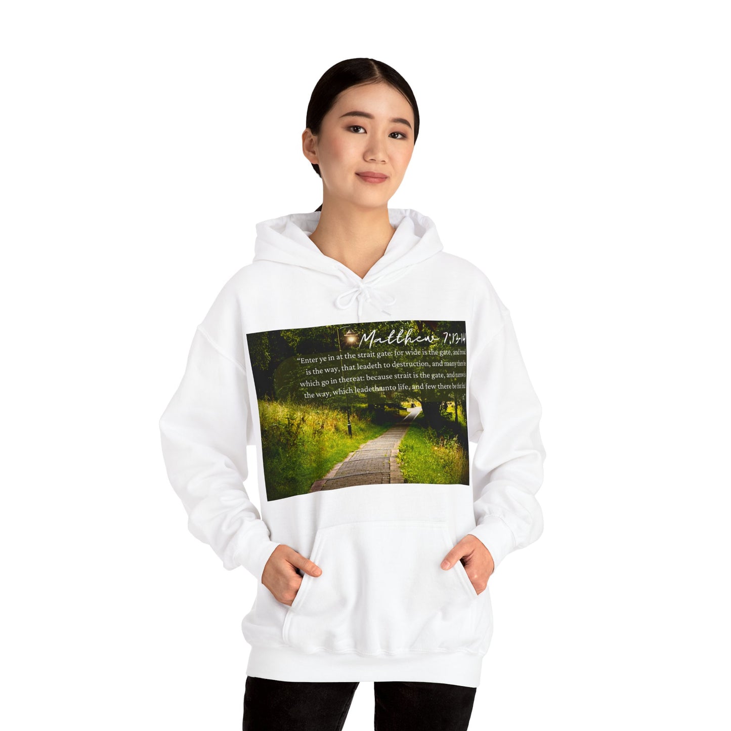 "NARROW IS THE WAY", Matthew 7:13-14 Unisex Heavy Blend™ Hooded Sweatshirt