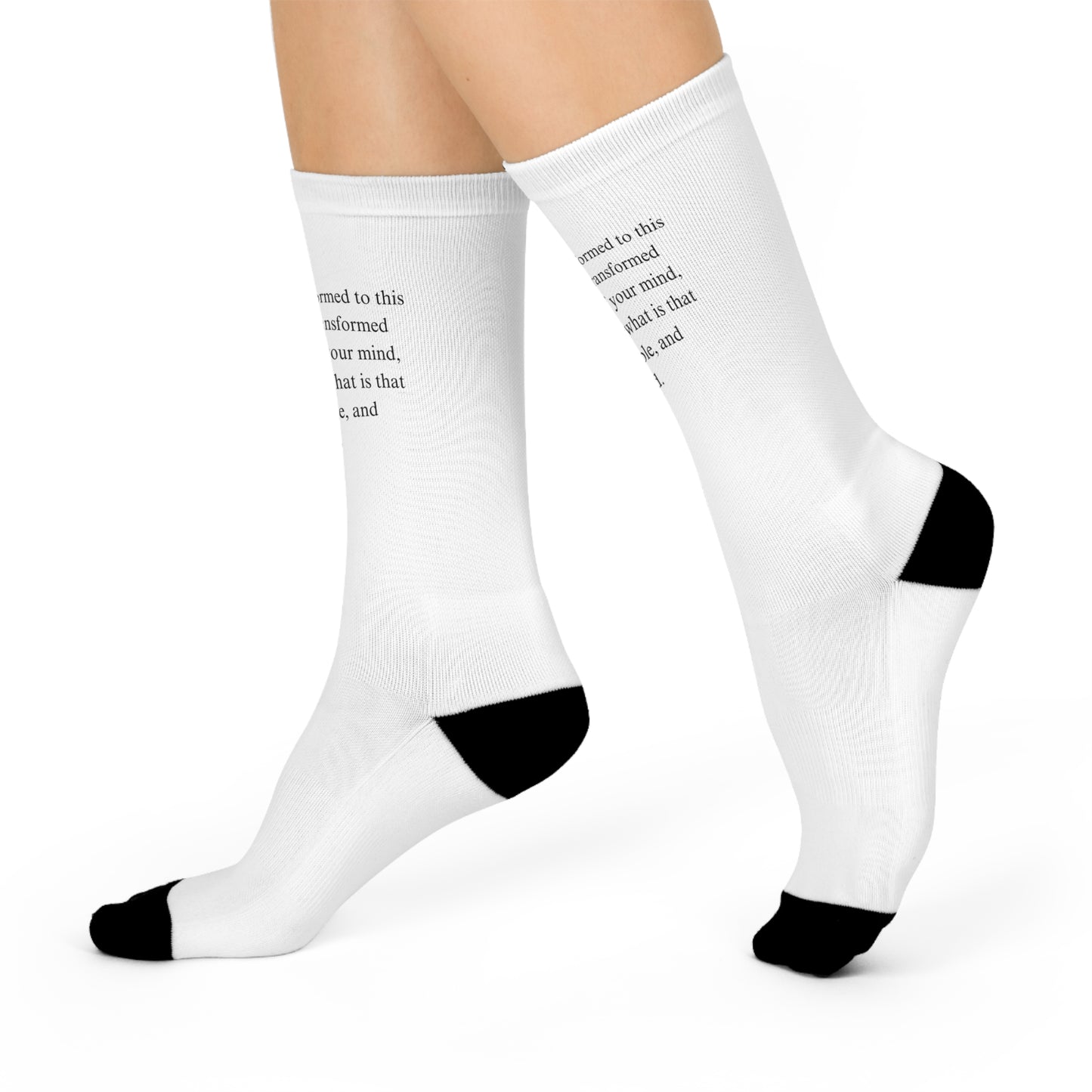 ROMANS 12:2, "Be ye transformed by the renewing of your mind" Cushioned Crew Socks
